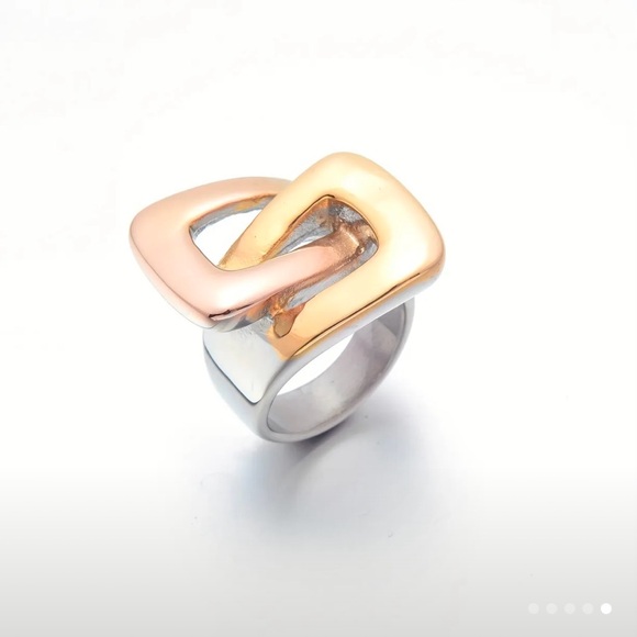 None Jewelry - 💙💚 Modern Geometric Statement Ring – 14K Gold Plated & Stainless Steel